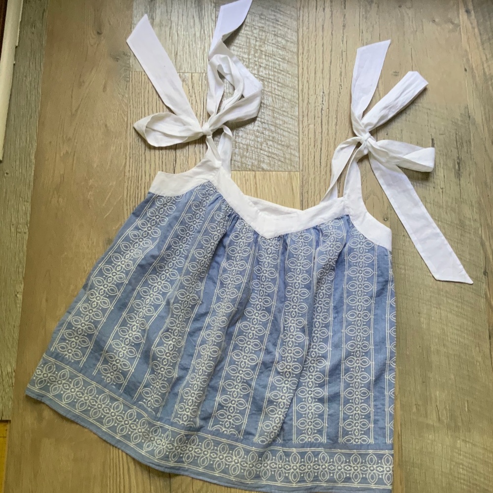 Loft Tie Shoulder Camisole Tank Blue and White Size Small